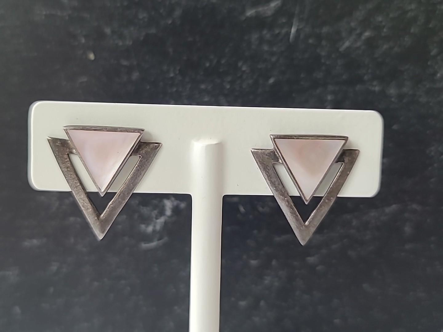 925 Sterling Silver MOP Triangular Stud Earrings … - image 4