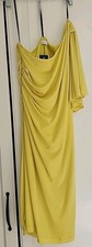 Calvin Klein Yellow Dress Size 8 Women One Shoulder Ruffle Sheath Y2K Formal Mid