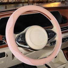 Nappa Leather Ice Silk Fabric Pink Steering Wheel Cover Women  Non-Slip Brea...