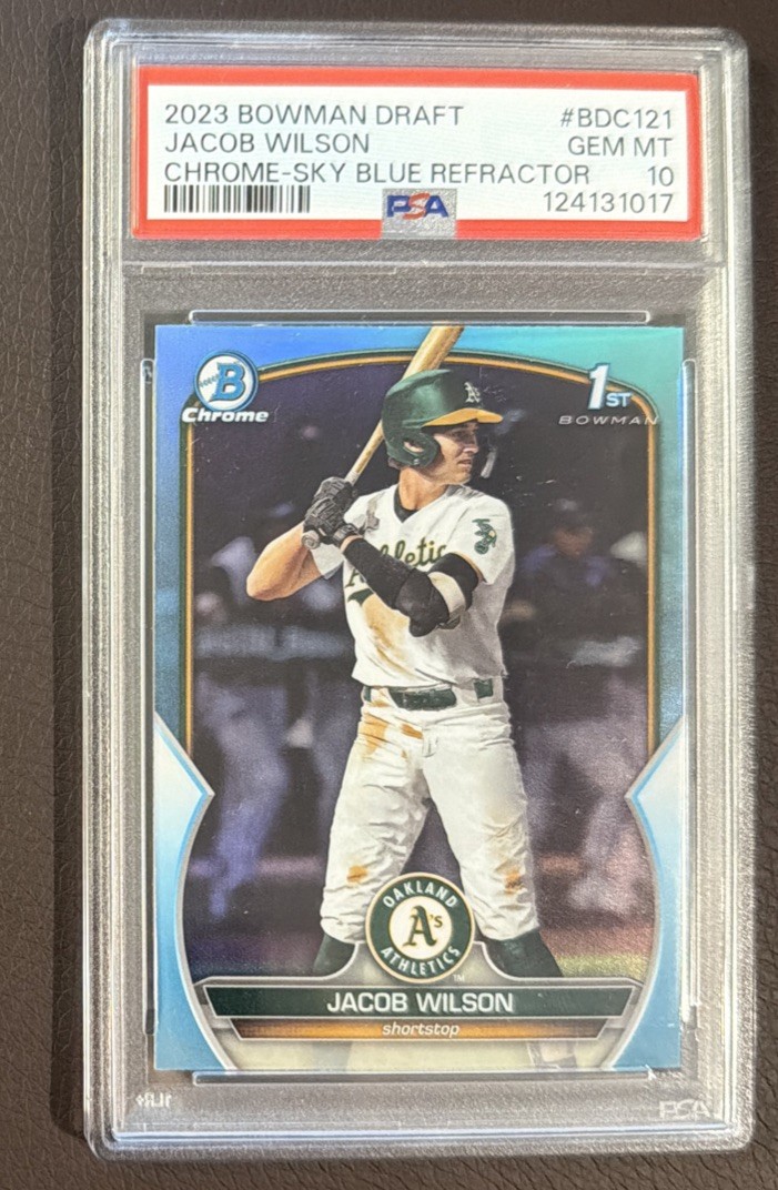 2023 Jacob Wilson Bowman Draft #BDC-121 1st Chrome Sky Blue Refractor PSA 10