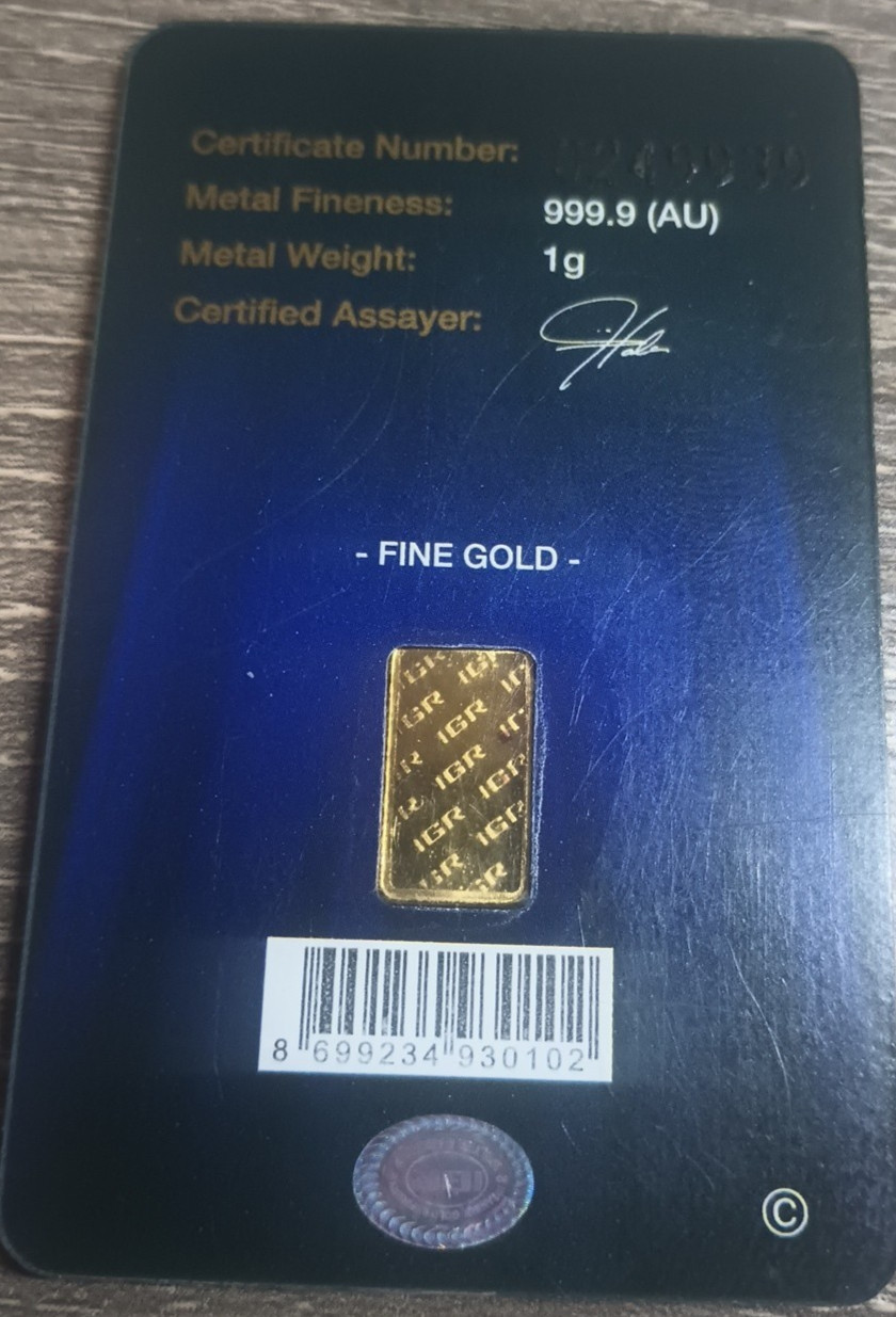 IGR Istanbul Gold Refinery 1g .9999 Fine Gold Bar with Assay Card