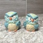 Owl Ceramic Salt & Pepper Shaker Set 2-Piece Blue & Cream Novelty — photo 1