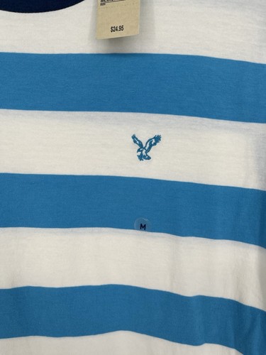 NWT Men’s American Eagle Striped White/Blue T-Shirt Size M - Picture 2 of 7