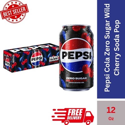 Pepsi Cola Zero Sugar Wild Cherry Soda Pop, 12 fl oz, 12 Pack Cans FREE SHIPPING
