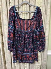Free People Endless Afternoon Mini Dress Floral Boho Square Neck Cotton Small
