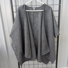 Ann Taylor Womens Wool Blend Gray Open Front Cape Shawl Poncho One Size Cozy