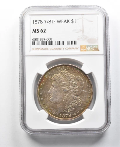 1878 7/8TF Morgan Silver Dollar Weak MS62 NGC Beautifully Toned *8588
