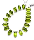 Green Peridot Color Hydro Quartz Faceted 14x7mm Crystal Point Shape Beads 8"