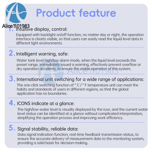 Solar Ultrasonic Level Guage Home LCD Water Level Meter Temperature Alarm Clock - 第 4/23 張圖片