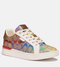 COACH Lowline Low Top Sneaker Tan Rainbow Signature Canvas Women  s SIZE 9.5 NIB