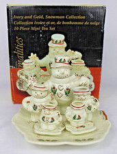 Vintage Baum Brothers Formalities 10 Piece Ivory  Gold Mini Snowman Tea Set