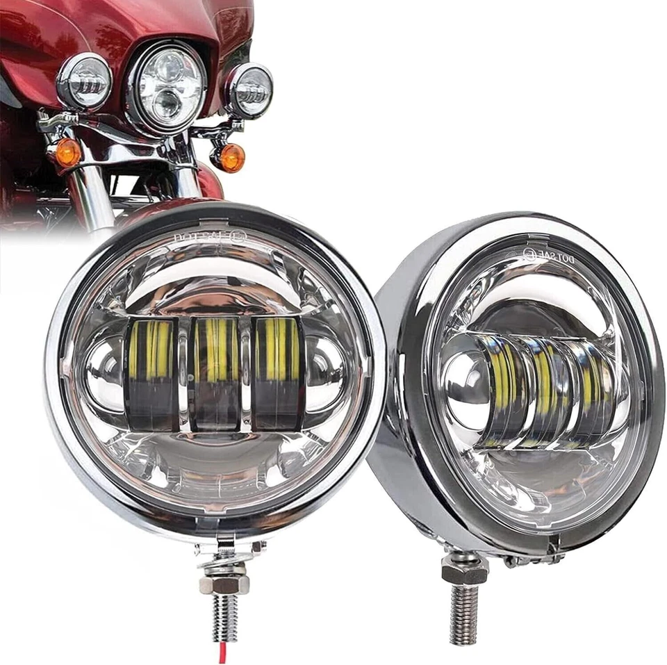 Faros antiniebla LED de paso de 4,5" para motocicleta Harley Davidson cromados Foto 2 de 4
