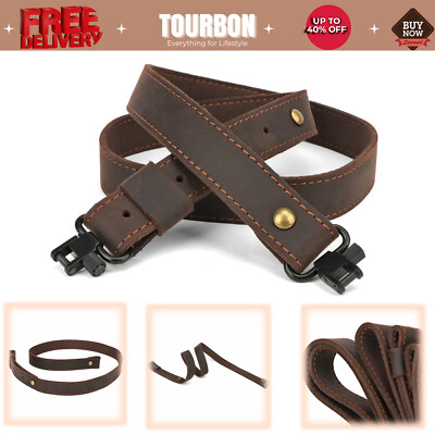 #ad Tourbon Buffalo Leather Rifle Slings Adjusted Shotgun StrapSwivels Set Shooting $27.59