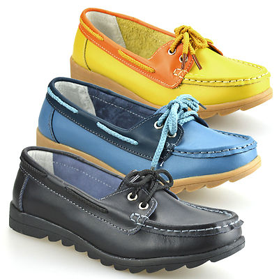 Damen Damen Leder flache Freizeit Slipper Mokassin Halbschuhe Spitze Bootsschuhe Größe