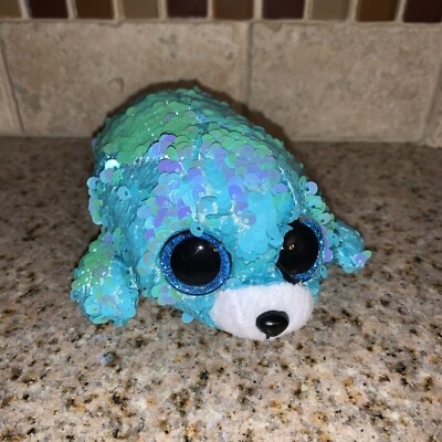 TY 6'' Flippables 6'' WAVES the Seal Beanie Boos Color Changing Sequin Plush #0304