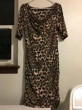 I.N.C. Sexy Stretch Leopard Print Lined Drape Neck 3/4 Sleeve M ? Wiggle Dress