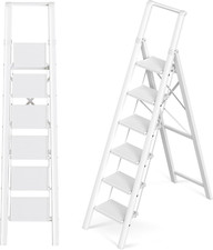 Lightweight 6-Step Aluminum Ladder, Anti-Slip, 330Lbs Capacity, White