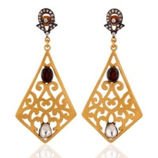 18k Gold Plated 925 Silver Filigree Designer Garnet Zircon Earrings Jewelry