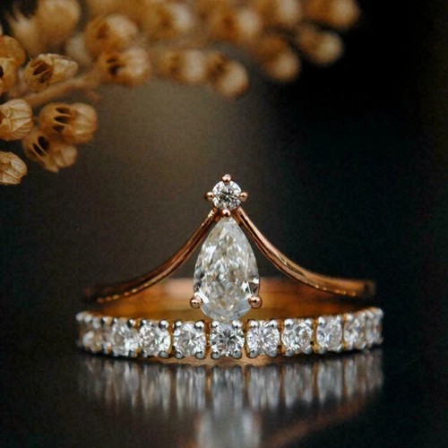 Pear Cut Women's Engagement Ring Diamond Lab-Created 14k Yellow Gold Plated 2Ct