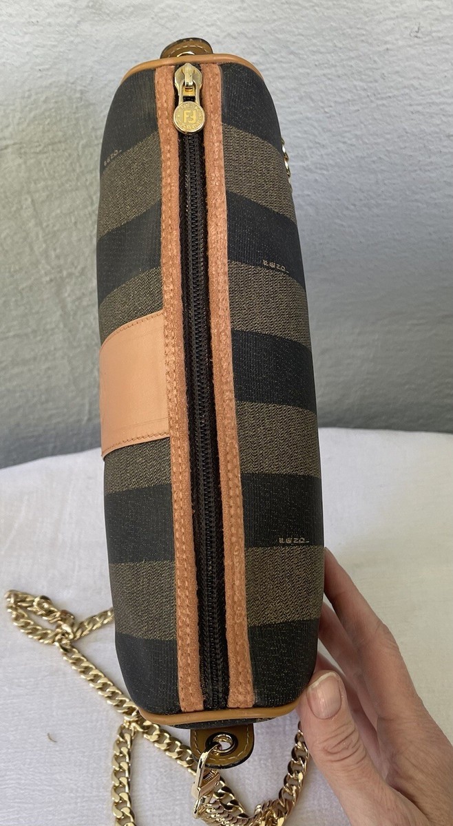 バッグ Fendi vintage fendi sas bag antique Vintage Fendi SAS Black Tobacco Pequin Stripe PVC Vinyl