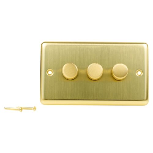 Volex Crabtree Brass Gold 3 Gang Metal Dimmer Light Switches Round Push Toggle - Picture 12 of 16