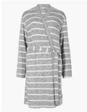 M S SLEEP COLLECTION GREY MIX STRIPED LOUNGE WRAP DRESSING GOWN