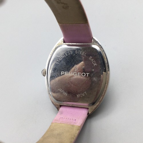 Peugeot Watch Women 27mm Silver Tone Pink Dial MOP Bling Leather New Battery - Picture 10 of 17