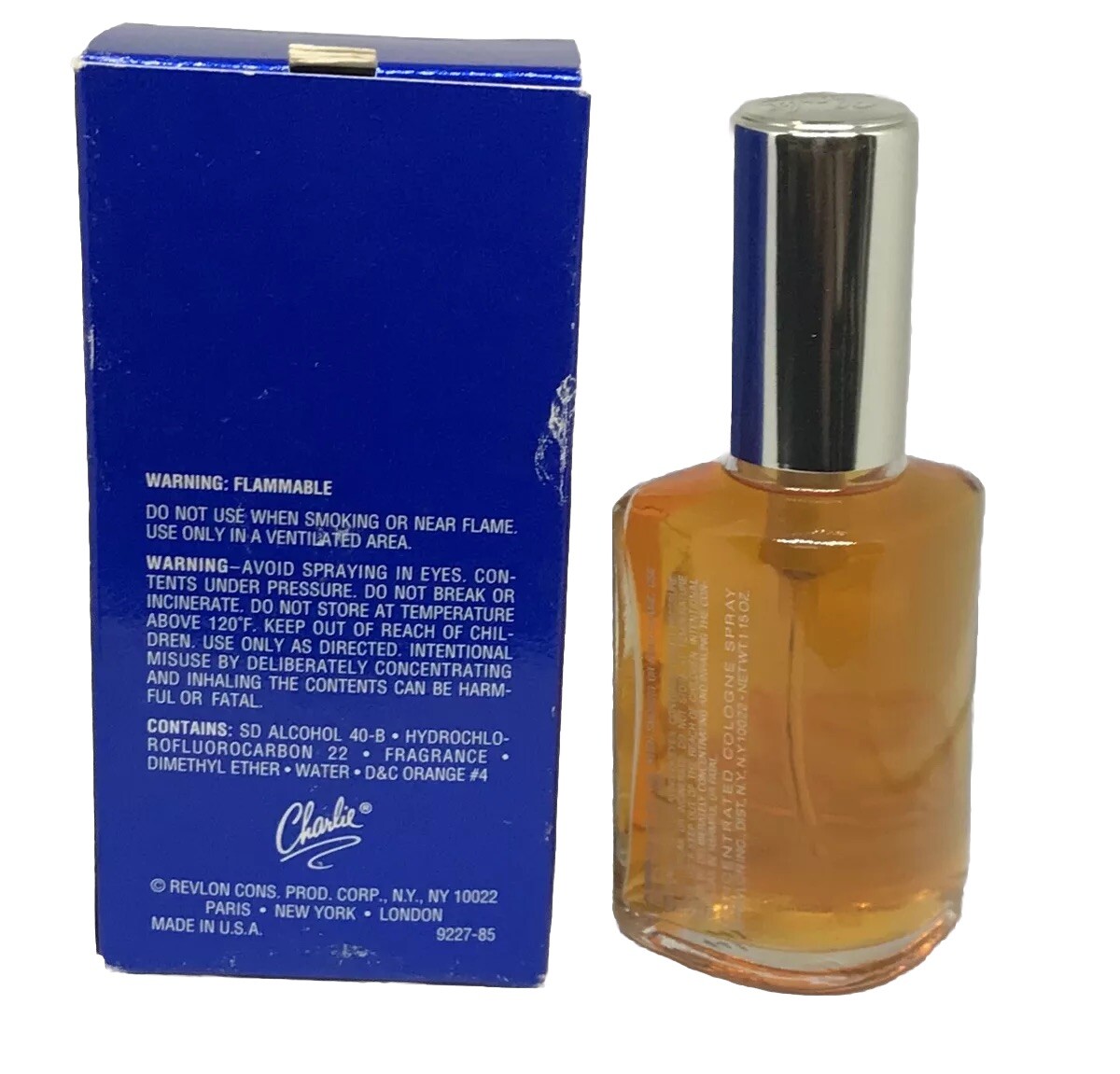 Charlie Revlon Concentrated Cologne Spray 1.15 oz BOXED , FULL