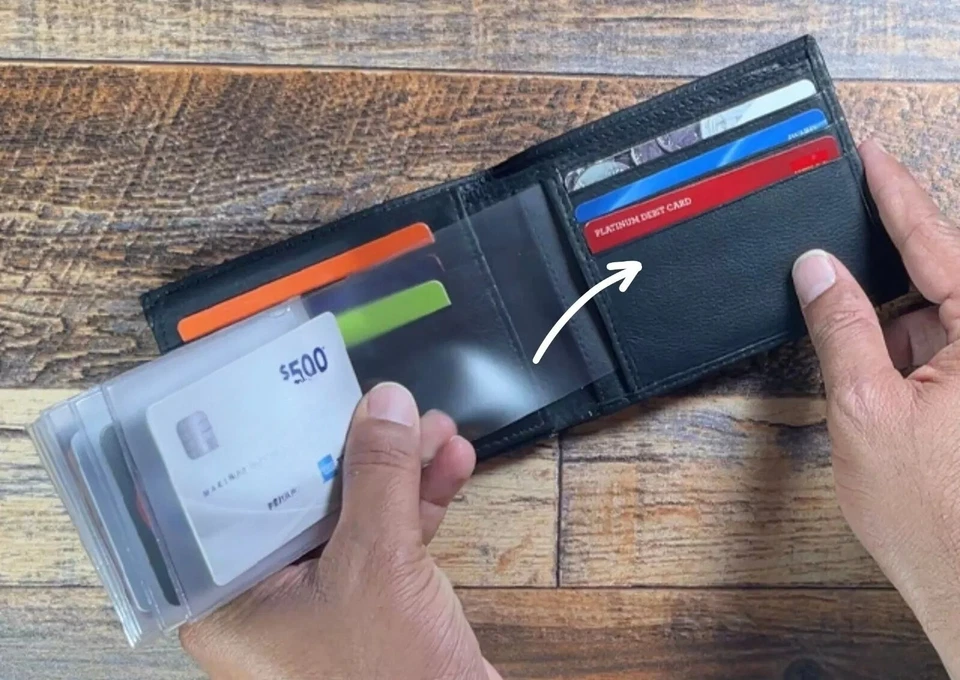 Juego de 2 portafotos de plástico para billetera de identificación para hombre 6 páginas HECHO EN EE. UU. Foto 3 de 4