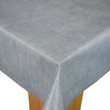 LINEN LOOK  GREY VINYL WIPE CLEAN PVC TABLECLOTH MANY SIZES AVAILABLE