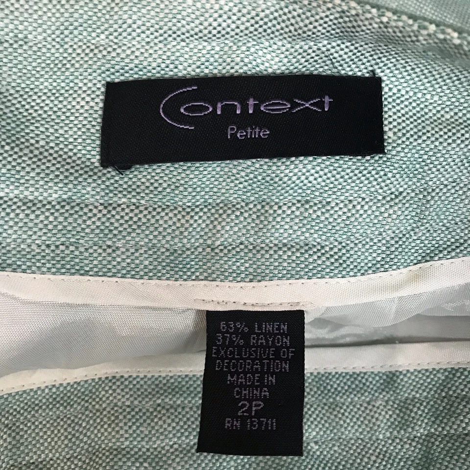 "Falda Context para mujer 2P verde pequeña mezcla de lino recortada bordada forrada 20"" L" Foto 4 de 4