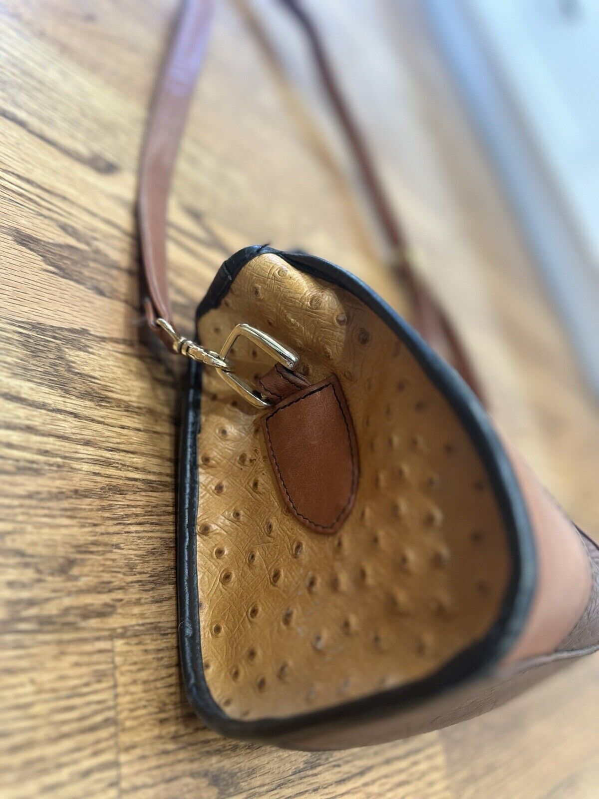 Studio Z Leather Ostrich Accented Handbag, Adjust… - image 3