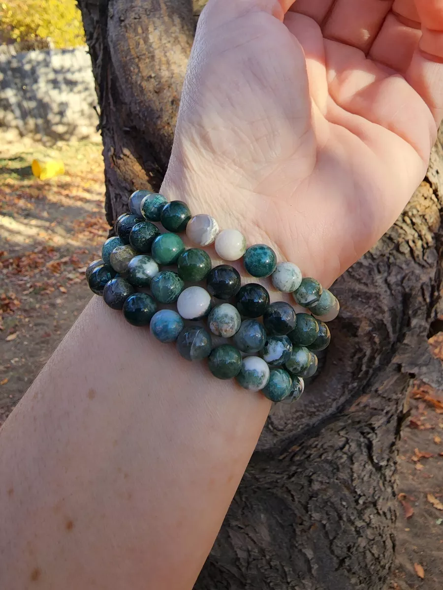 Green Moss Agate Bracelet Crystal 8mm Round Beads Healing Stone Quartz Unisex 7