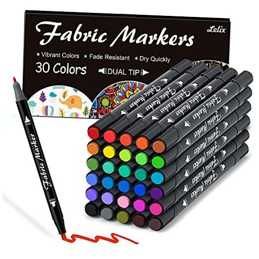Fabric Markers, 30 Permanent Colors Dual Tip Fabric Pens for Writing Painting