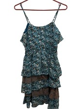 Maunces Womens Blue Floral Spaghetti Straps Layered Lined Dress Size Small