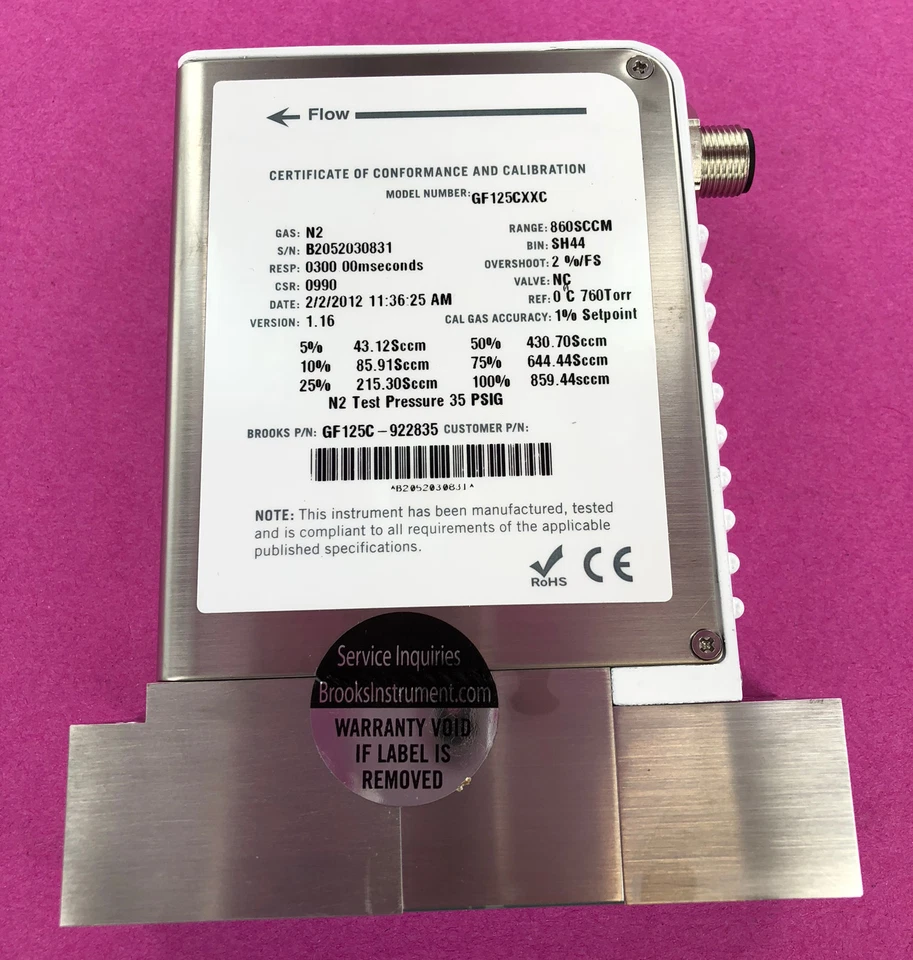 Brooks GF125CXXC Mass Flow Controller GF125C-922835 860 SCCM N2 MFC GF125C - Image 3 of 4