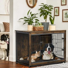 Small to Jumbo Dog Crate Wooden Kennel Rustic Sofa Table 3 Way Usage Pet Cage