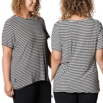 Columbia woman s essential plus size basic tee crew neck gray green stripe -3X