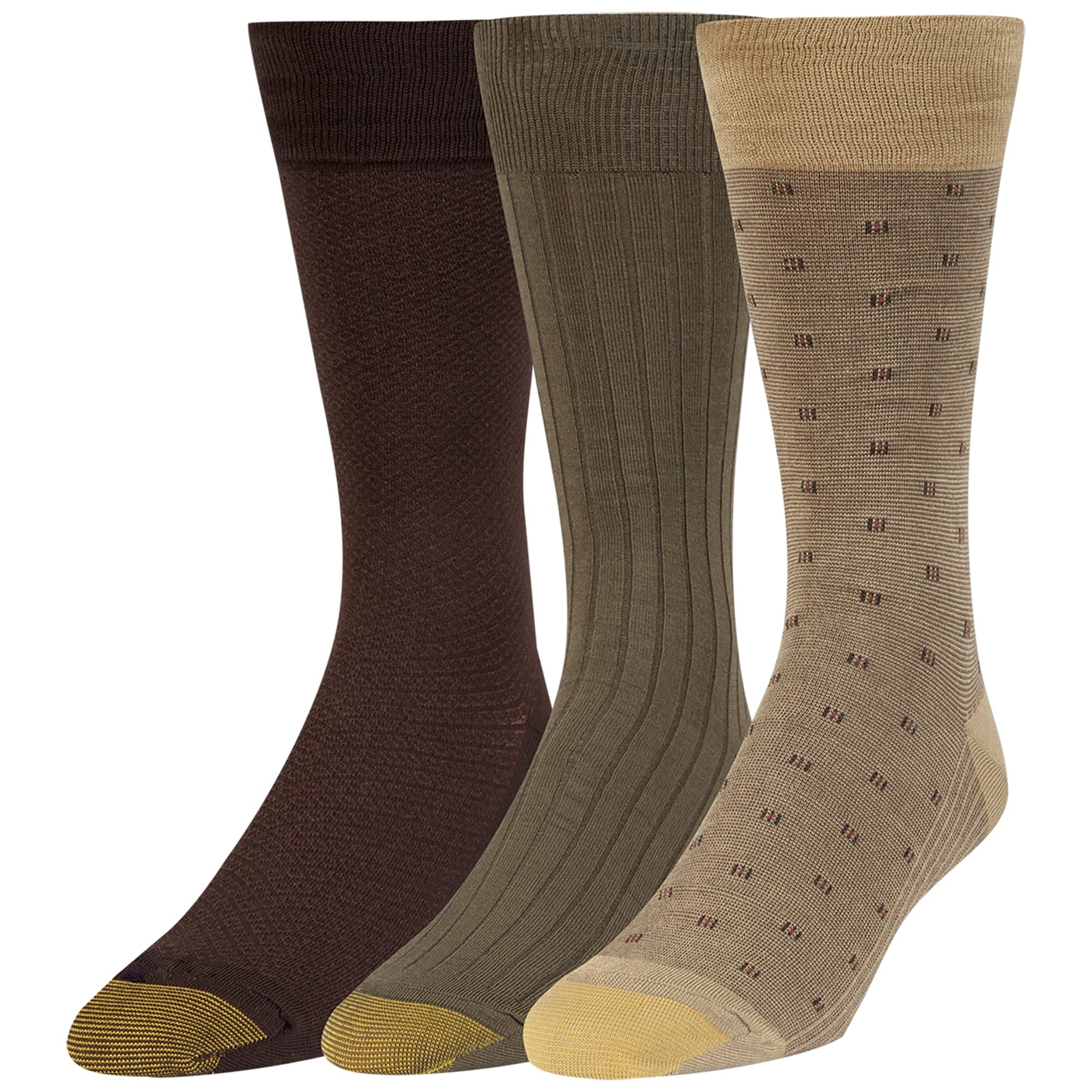mens Crew Socks, 3 Pairs Dress Sock, Camel/Olive/Brown, Shoe Size 6-12 US-image
