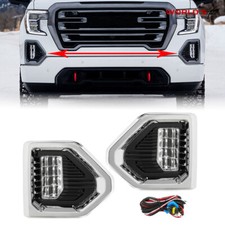 For Gmc Sierra 1500 2019-2022 At4 Denali Bumper Led Fog Lights Lamps Wbezels