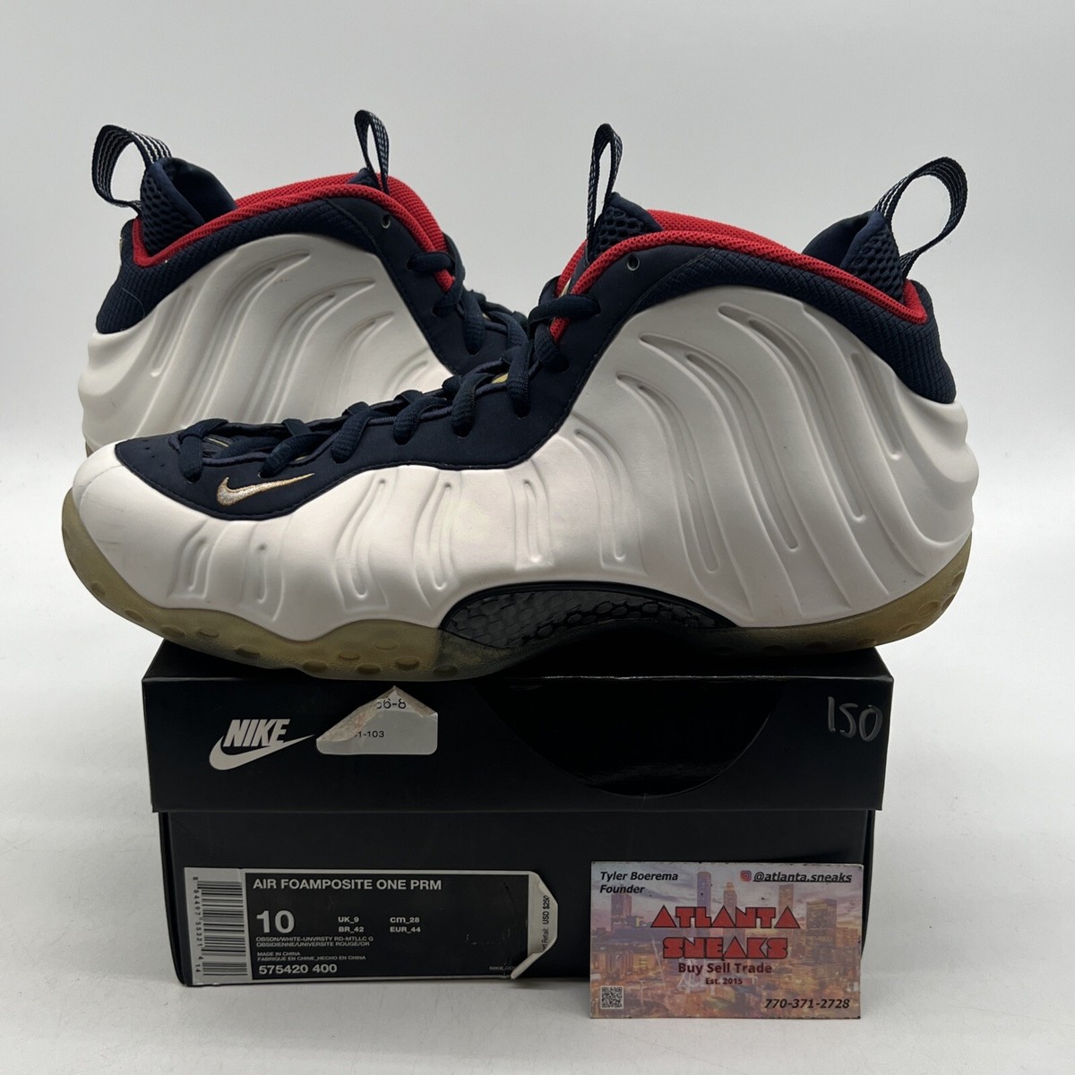 Size 10 - Nike Air Foamposite One PRM Olympic Navy Red White