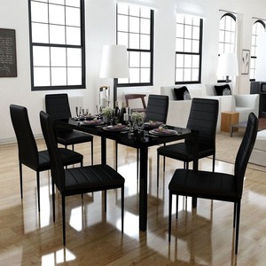 Glass Dining Table Set Metal W 4 6faux Leather Chairs Seat Kitchen Furniture Uk Ebay