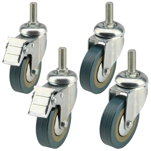 4 x Heavy Duty 75/100mm Rubber Swivel Castor Wheels with Brake Trolley Furniture - Picture 3 of 12