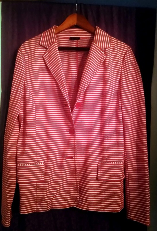 TALBOT'S WOMEN'S RED & WHITE STRIPED JULY4TH, SOFT & CUTE COTTON BLAZER! SZ. XL 