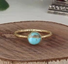 Natural Kingman Turquoise Brand Band Ring Sterling Silver Gold Plated Jewelry