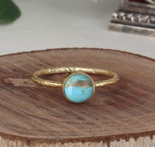 Natural Kingman Turquoise Brand Band Ring Sterling Silver Gold Plated Jewelry