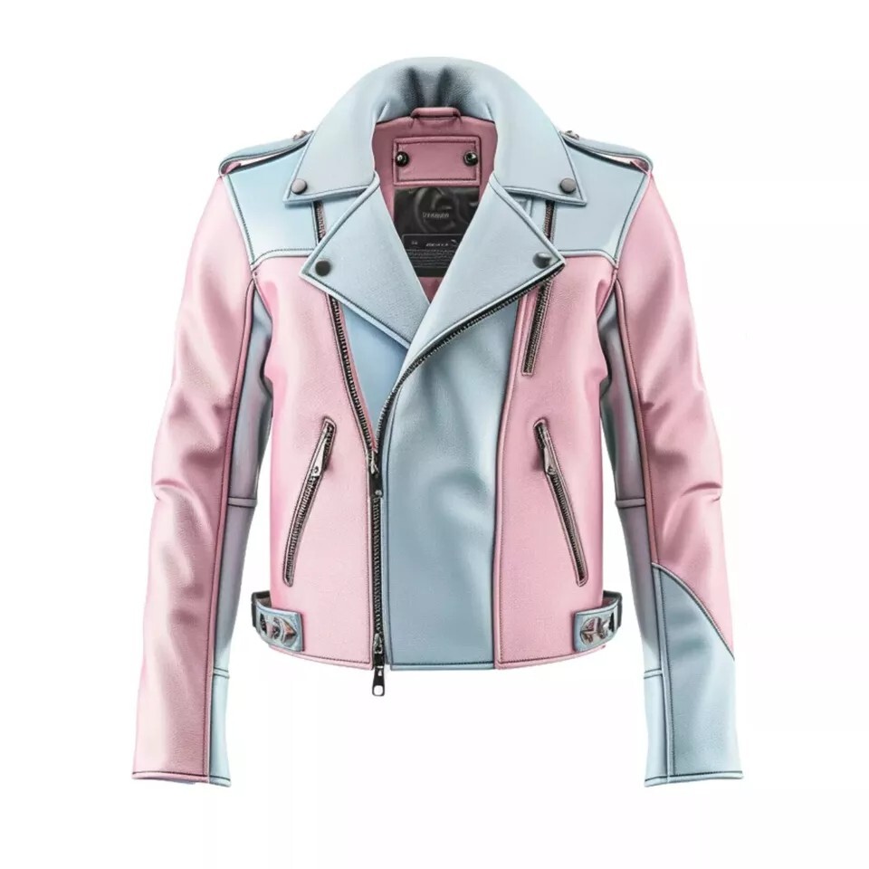 Genuine Handmade Women's Pink Leather Motorcycle Jacket
