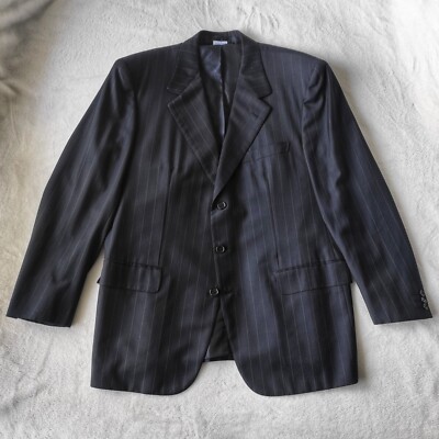Brioni Blazer Striped 44 R Augusto Black Wool Jacket 24'' Sleeve