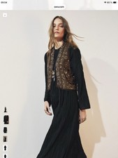 Zara Kleid Studio Strickerei Perlen Spitze Viskose Baumwolle Fliessend Maxi S 