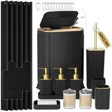 Bathroom Accessory Set - 26PC Bathroom Sets with Shower Curtain and Rugs, Bla...